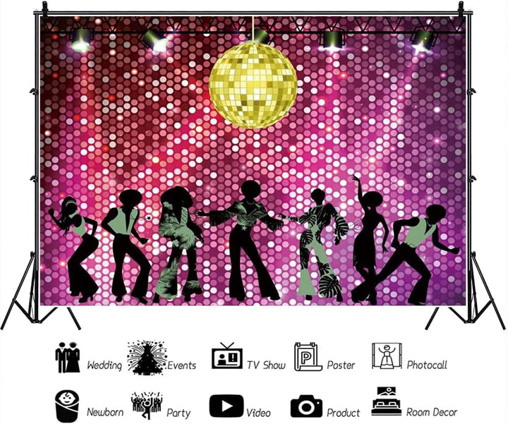 Renaiss 1.8x1.2m Disco Party Hintergrund Glänzende Neon Nacht 70er 80er 90er Disco Fieber Tänzer Fot