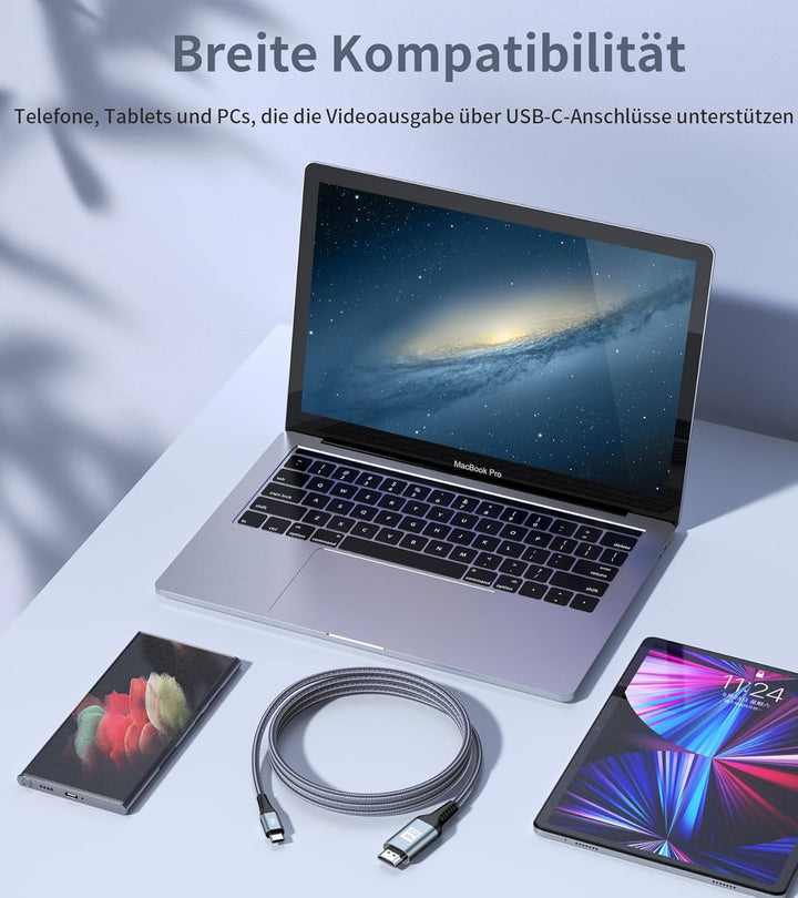 sweguard USB C auf HDMI Kabel 4K 6M,USB Typ C auf HDMI UHD Kabel Geflochten Thunderbolt 3/4 Adapter