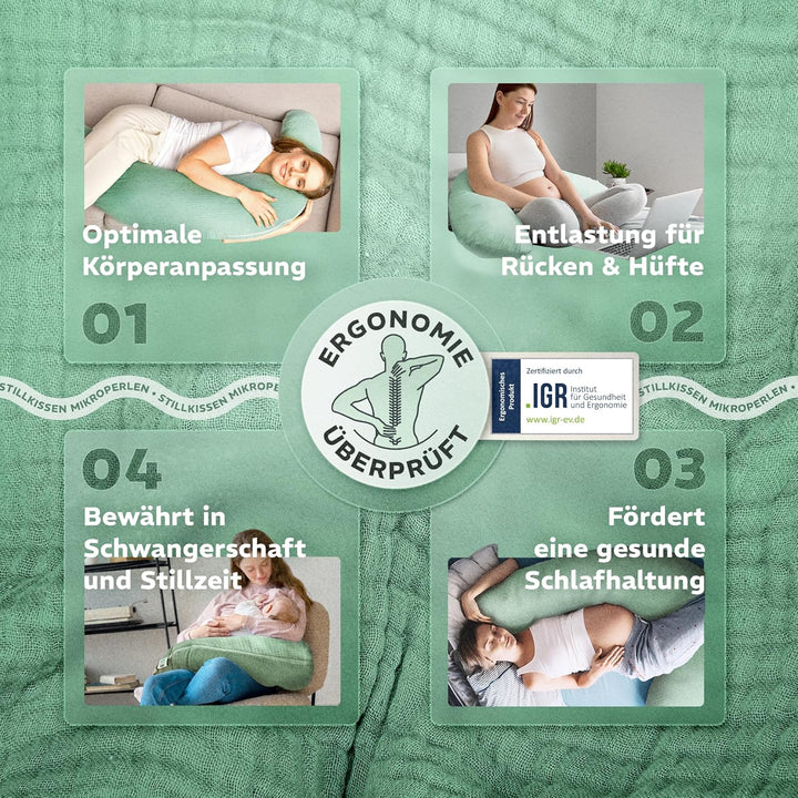 sei Design Stillkissen XXL Mikroperlen-Füllung mit Musselin-Bezug aus Baumwolle [100% Bio-Baumwolle