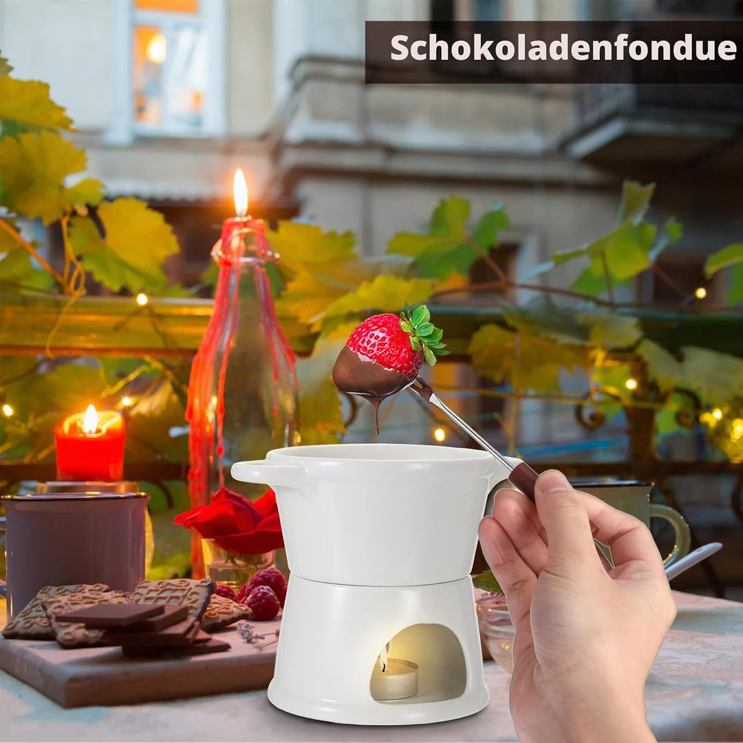 SUMNACON Keramike Schokofondue-Topf-Set 2 Gabeln, Schoko Fondueset Käsefondue für Schokolade Käse Fo