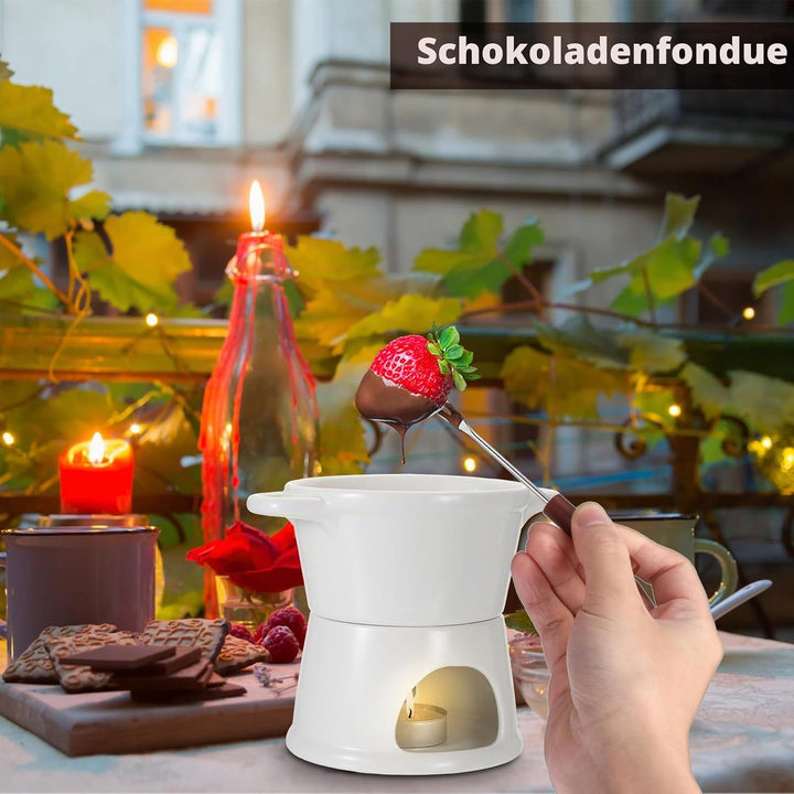 SUMNACON Keramike Schokofondue-Topf-Set 2 Gabeln, Schoko Fondueset Käsefondue für Schokolade Käse Fo