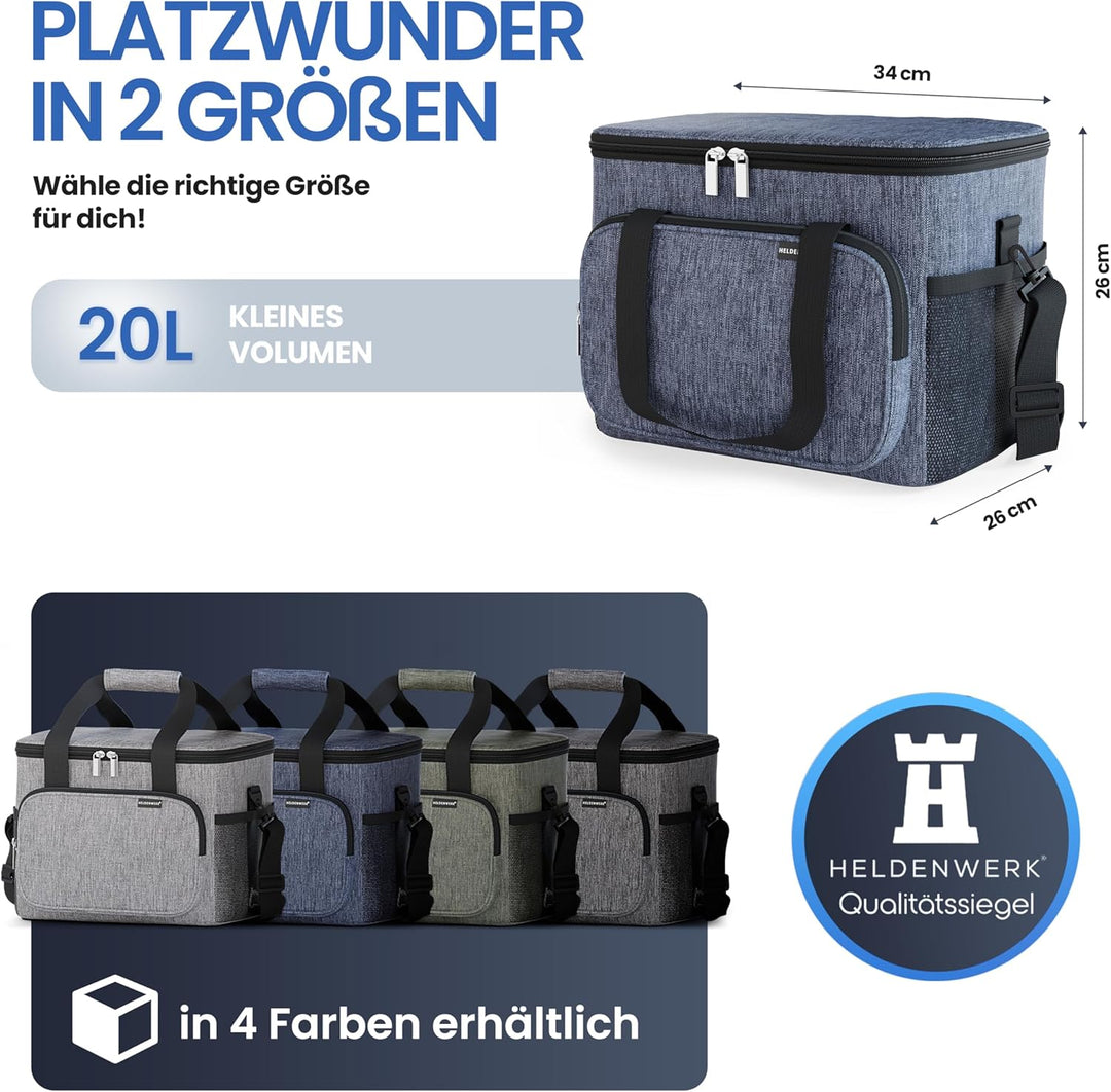 HELDENWERK Kühltasche Gross faltbar - Isolierte Kühlbox Thermotasche auslaufsicher & wasserdicht - P