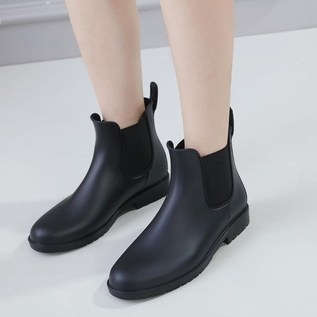 Acfoda Unisex-Erwachsene Gummistiefel Wasserdicht mit Blockabsatz, Gr.35-43 42 EU Schwarz, 42 EU Sch
