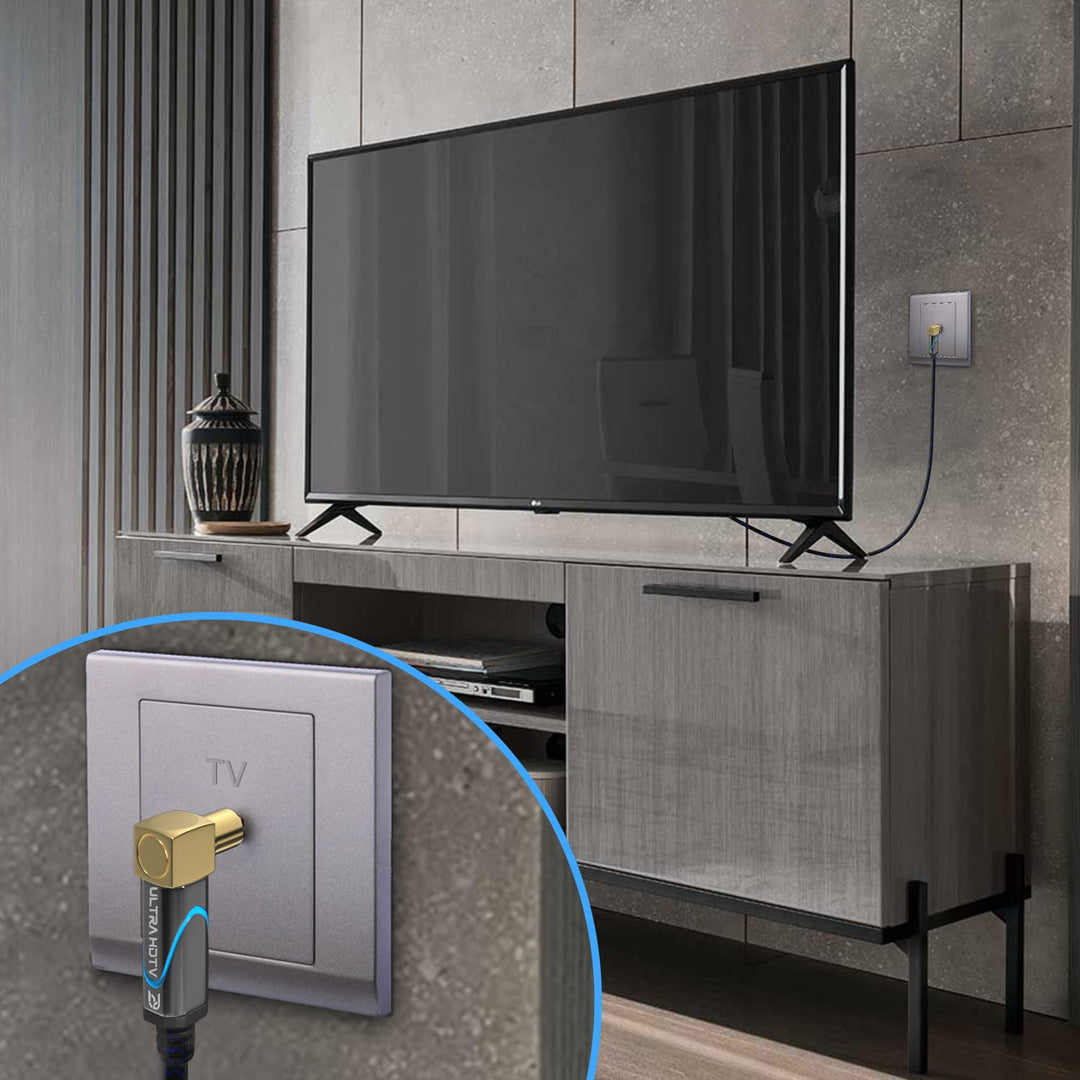 Ultra HDTV 1m TV Antennenkabel by, Koaxialkabel Koax Stecker (90° Winkel) zu Koax Kupplung (90° Wink