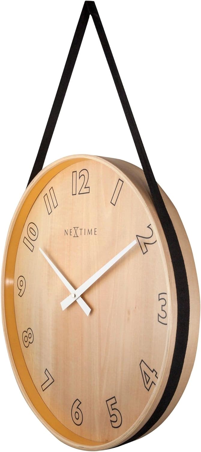 NeXtime 3234ZW Dsigner Holz Wanduhr, schwarzes Dekoband zum Aufhängen der Uhr