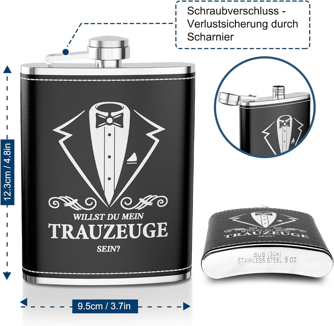 LILABIENE Flachmann Trauzeugen Geschenk Set mit Gravur 304 Edelstahl 230ml, Trauzeuge