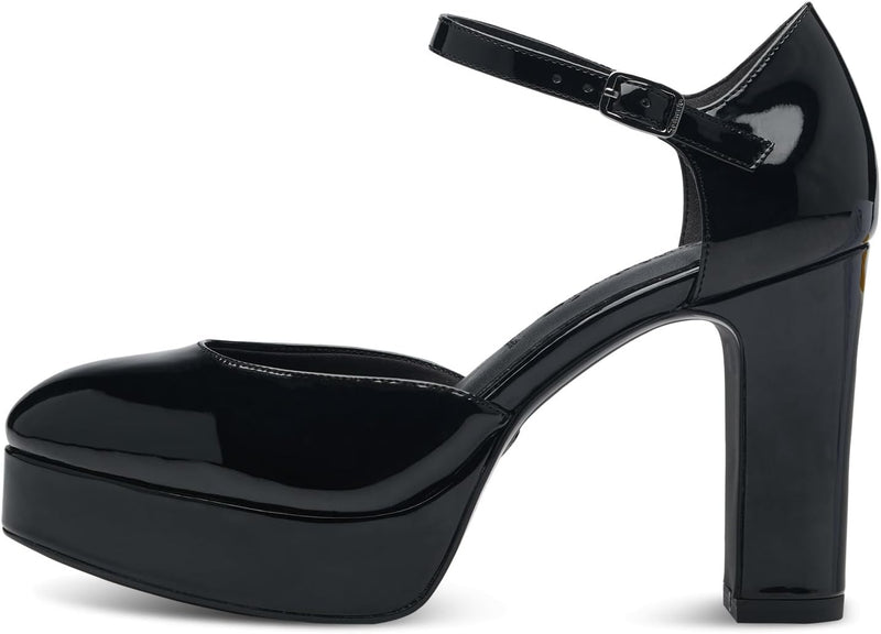 Tamaris Damen Pumps mit Riemen Vegan Blockabsatz 36 EU Black Patent, 36 EU Black Patent