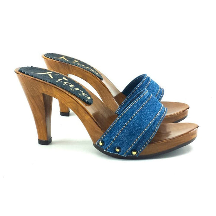 Damen-Clogs mit offener Spitze und Absatz 9 - K6101 DENIM (42 EU, DENIM) 42 EU Denim, 42 EU Denim