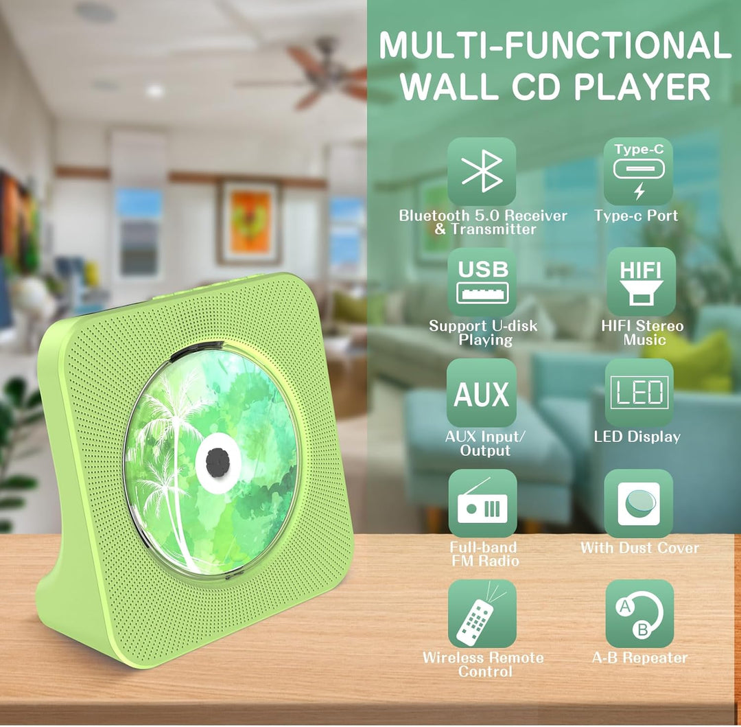 CD Player mit Lautsprecher CD-Player Bluetooth 5.0 mit Fernbedienung Staubschutzhülle Bildschirm FM-
