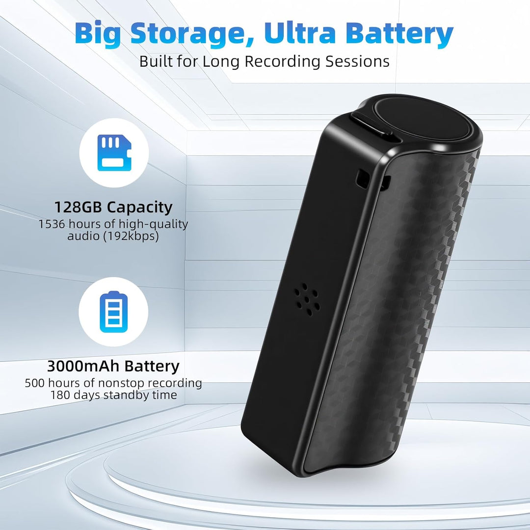Diktiergerät Mini - 128 GB Diktiergerät Magnetisches 1536 Kbps mit One-Touch-Aufnahme, Mini-Audio-Re