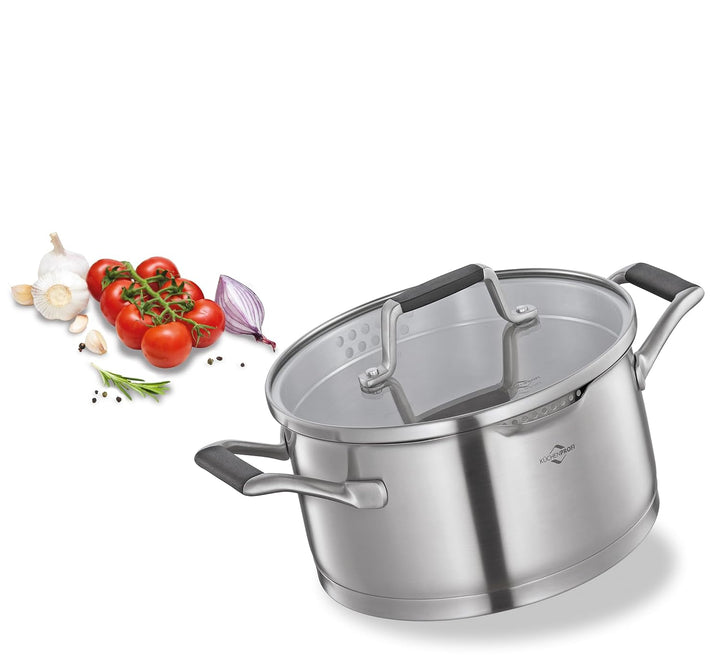 Küchenprofi COOK Bratentopf BOLOGNA | Edelstahl Schmortopf mit Deckel aus Sicherheitsglas | Induktio
