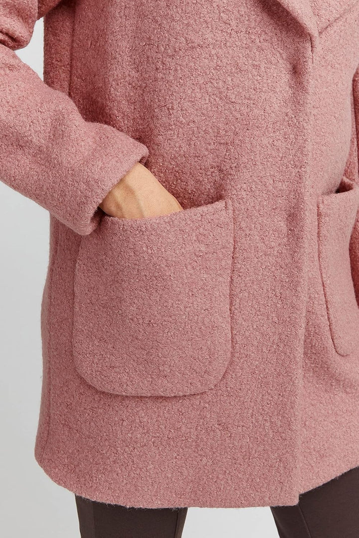 ICHI IHSTIPA JA Damen Wintermantel Wollmantel Winterjacke Kurzmantel mit Druckknöpfen und Reverskrag
