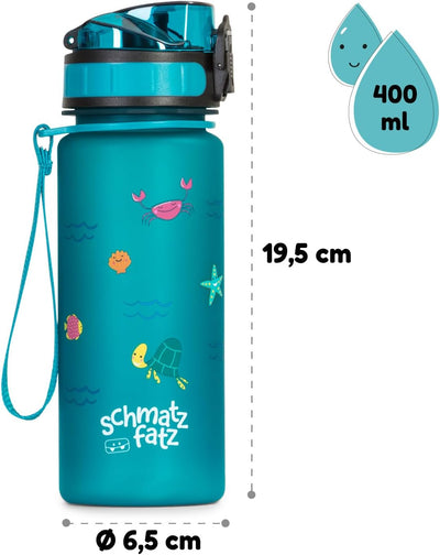 schmatzfatz Kinder Trinkflasche 400ml, Sport für Schule Kindergarten, 1-Klick Verschluss, Geschmacks