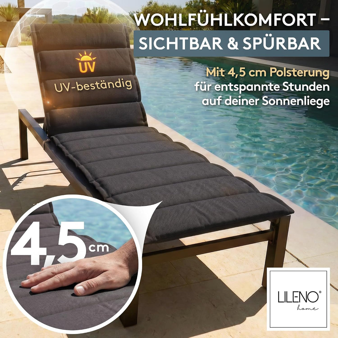 LILENO HOME Sonnenliege Auflage als [1er Set - Rollliege] in Anthrazit - Gartenliegen Auflage perfek