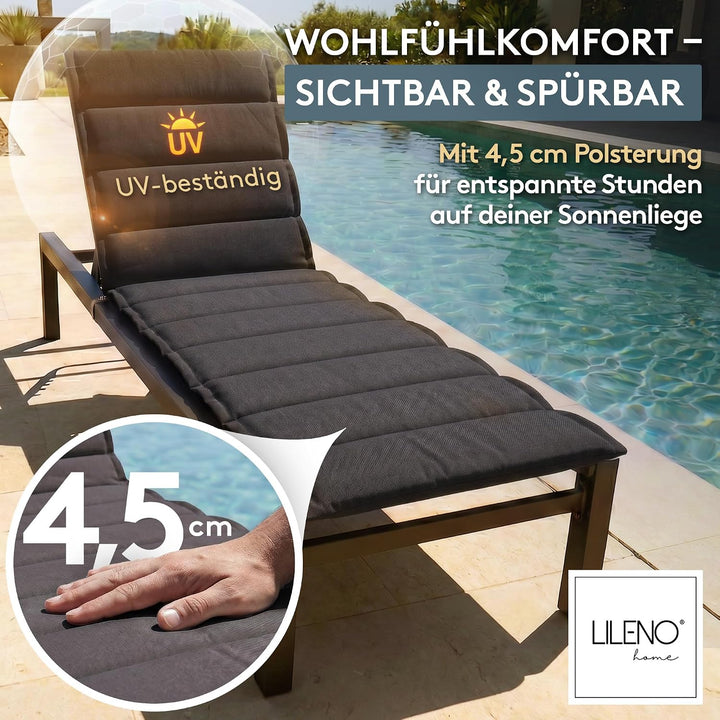 LILENO HOME Sonnenliege Auflage als [1er Set - Rollliege] in Anthrazit - Gartenliegen Auflage perfek
