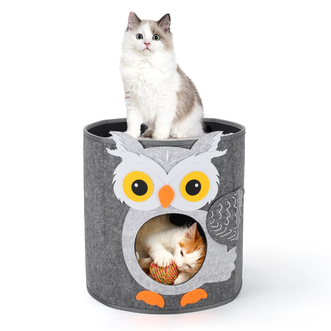 Dripex Katzenhöhle 2 Etagen Katzenhaus aus Filz inkl. Kissen Kuschelhöhle für Mietze Katzen zum Schl