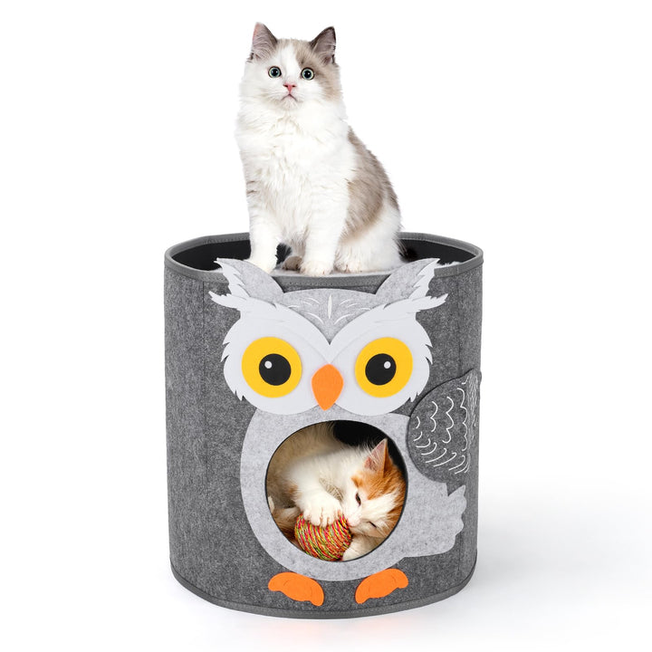 Dripex Katzenhöhle 2 Etagen Katzenhaus aus Filz inkl. Kissen Kuschelhöhle für Mietze Katzen zum Schl
