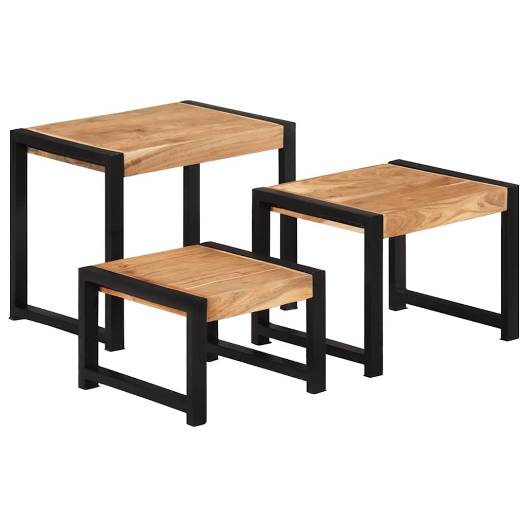 vidaXL Massivholz Satztisch 3-TLG. Beistelltisch Couchtisch Sofatisch Wohnzimmertisch Kaffeetisch Te