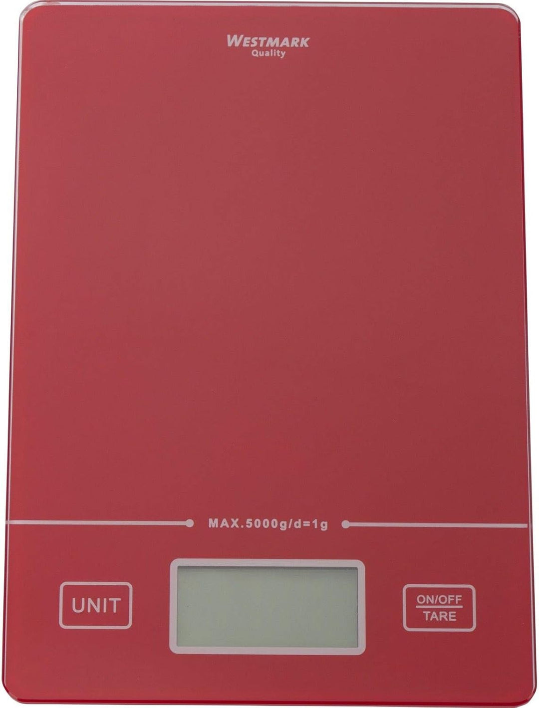 Westmark Digitale Küchenwaage mit Tara-Funktion, Wiegebereich bis 5 Kg, Glas-Wiegefläche, 22 x 15,3