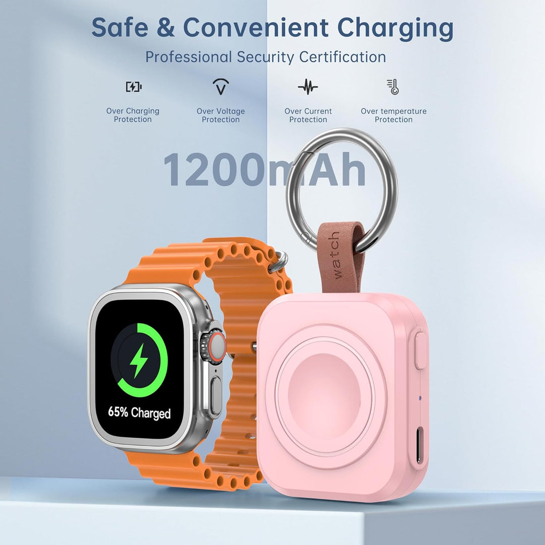 Tragbares Ladegerät für Apple Watch, iWatch-Ladegerät mit Schlüsselanhänger, 1200 mAh Magnetisches i