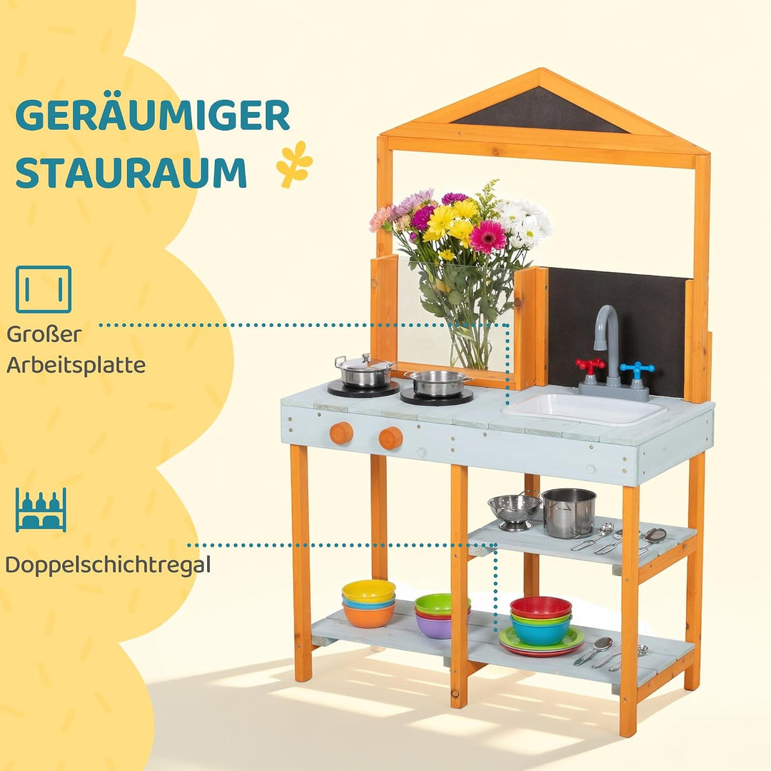 AIYAPLAY Matschküche Outdoor Spielküche mit Herd 3-8 Jahren Hellblau