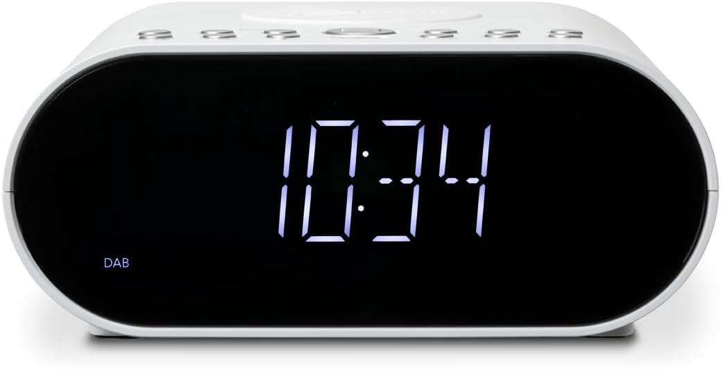 Roberts Ortus Charge Radiowecker Dab+/FM/Bluetooth mit Qi-Ladegerät, Weiss