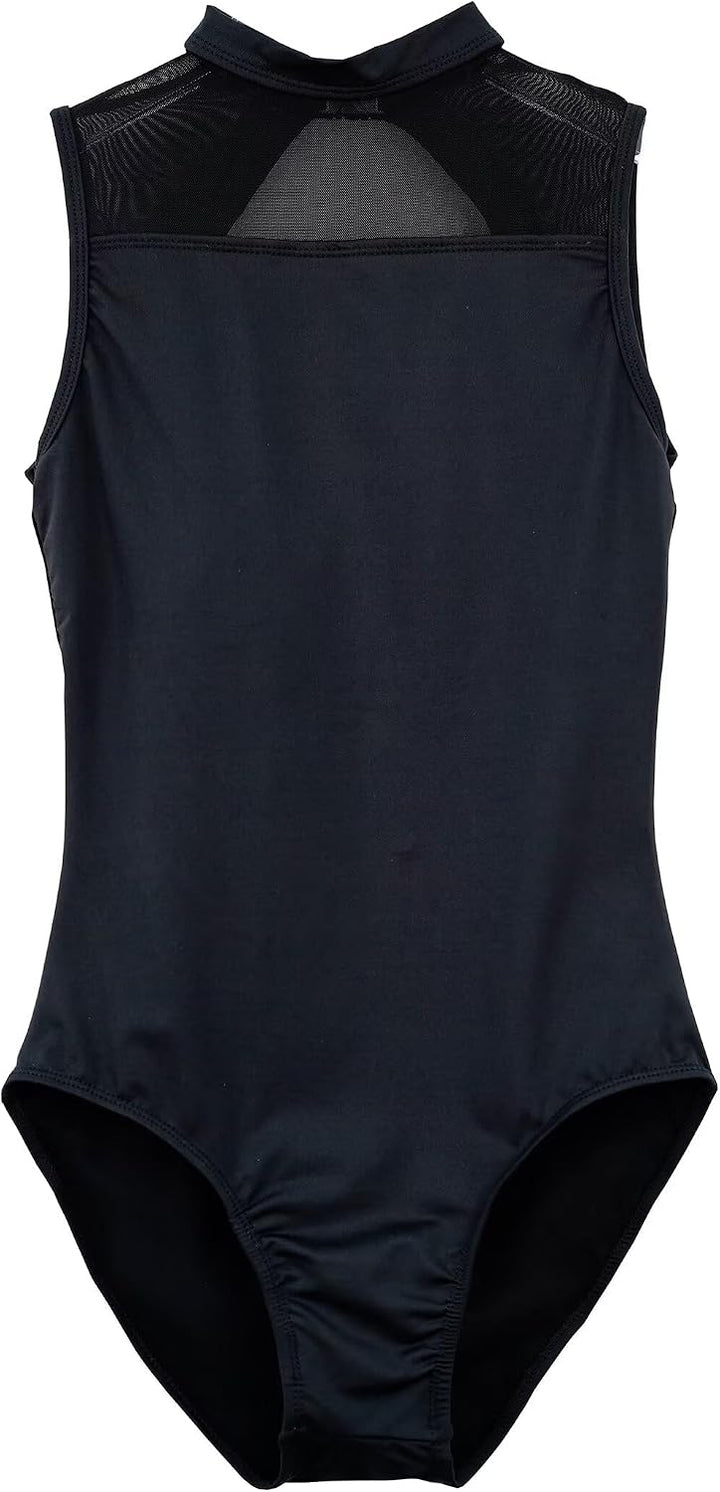 Nackennetz Rückenfrei Gymnastik Trikots Ballett Tanz Trikots für Damen,mit BH Pad Schwarz 165/88A/S,