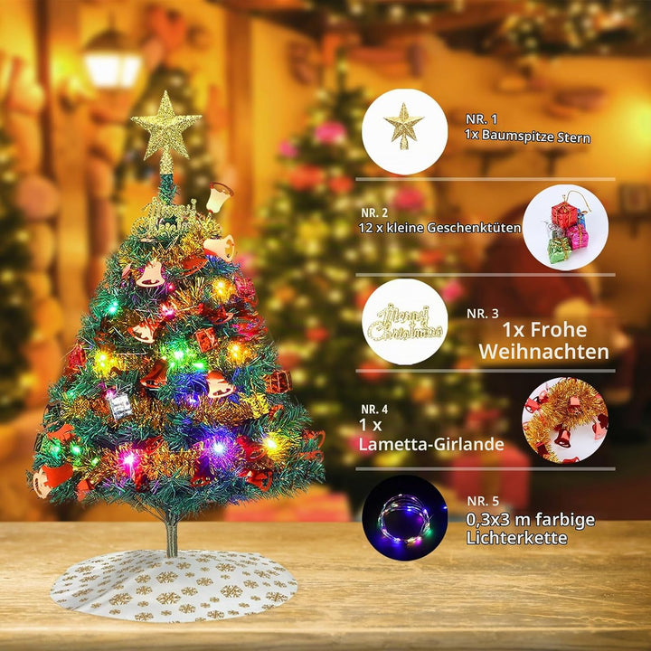 Mini Weihnachtsbaum, 24 "/60cm Tischplatte künstlicher Weihnachtsbaum mit Ornamenten &amp; LED-String-Li