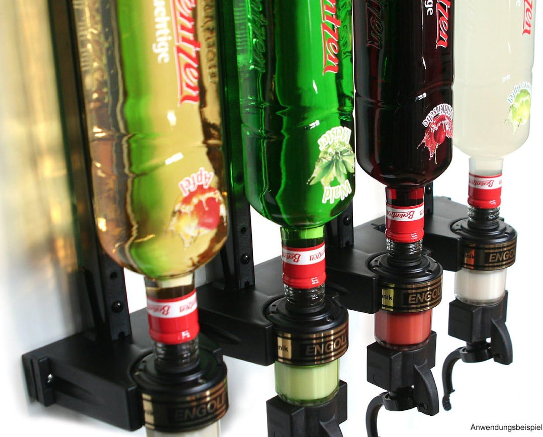 ENGOLIT 4 cl Schnapsspender (Hygienischer Finger Push Dosierer) & Flaschenhalter 4er-Set inkl. Metal