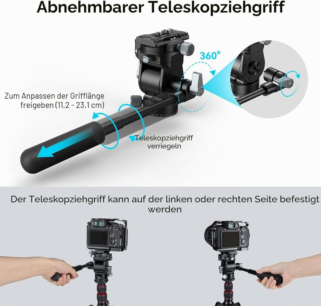 SMALLRIG Video Head Videokopf für Vertikale/Horizontale Aufnahmen, Tripod Stativ-Schwenk-Neige-Fluid