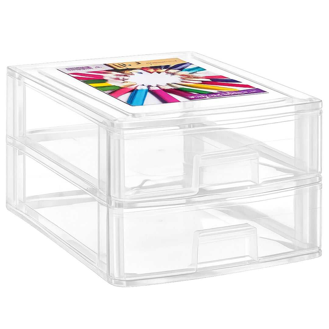 Schubladenbox DIN A4 mit 2 Schubladen 35,5x26,5x18 cm - transparent Kunststoff Drawer Tower Box Orga