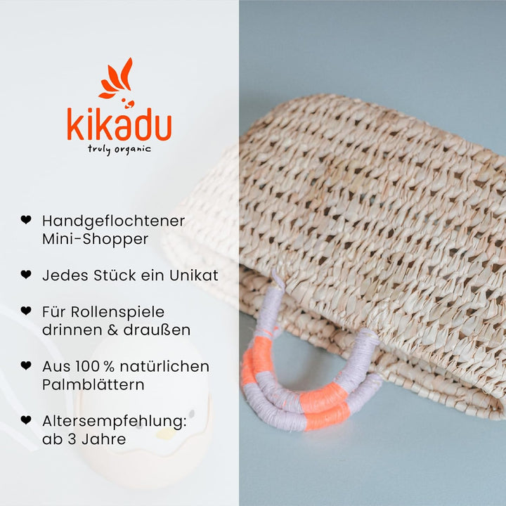 kikadu Kids Shopper Pink aus Palmenblätter, 18 x 7 x 17 cm, nachhaltiger Einkaufskorb für Kinder ab