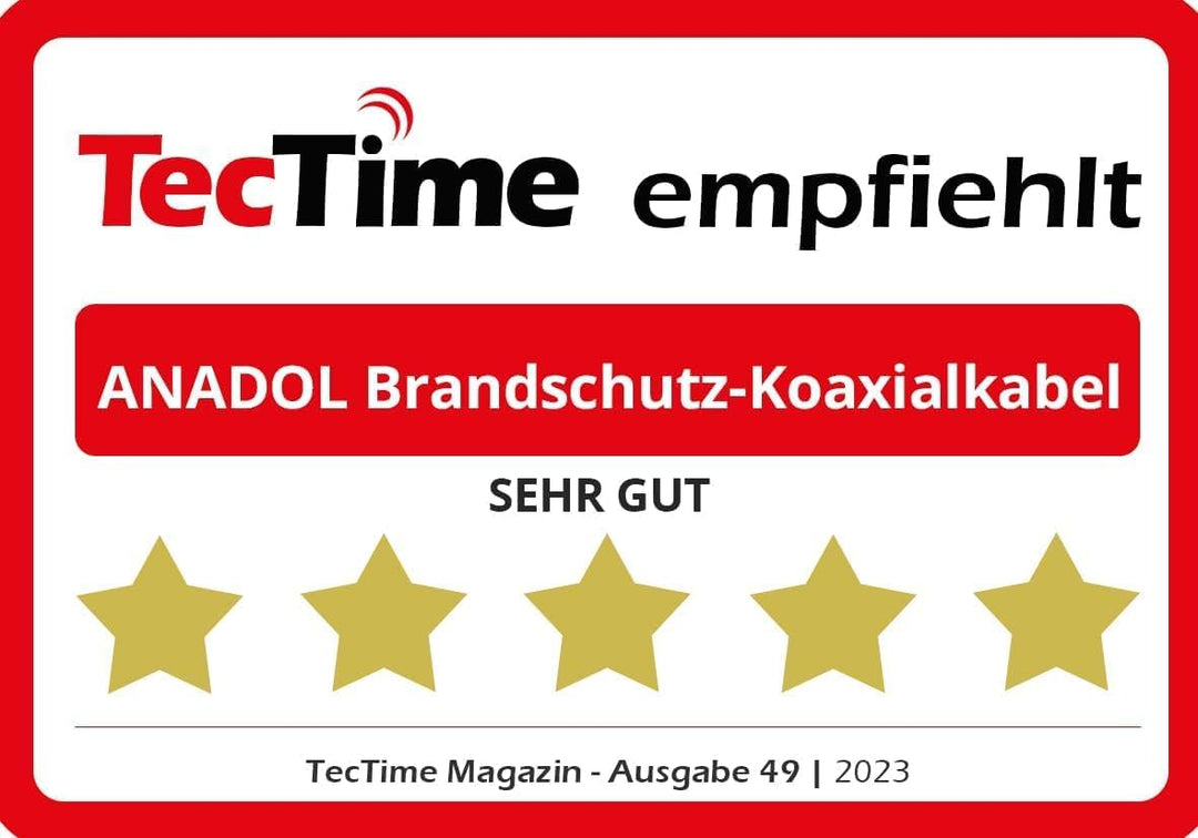 [Test SEHR GUT *] Anadol 100m Brandschutz Koaxialkabel 135dB, 5fach geschirmt, 7mm, Koaxial Satkabel