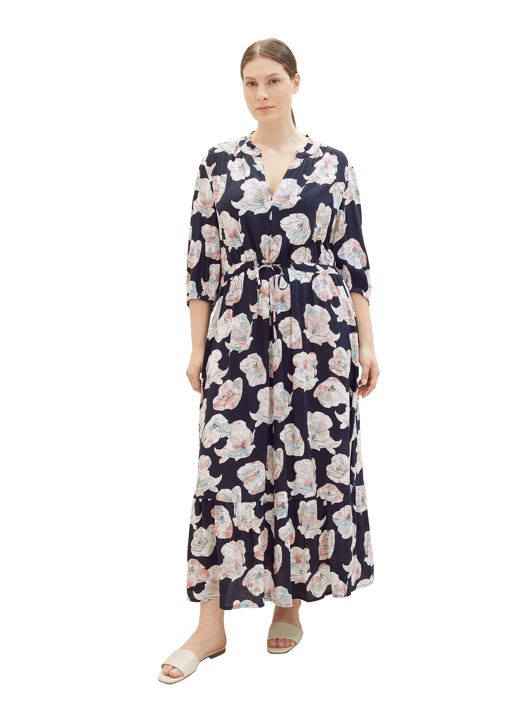 TOM TAILOR Damen Maxikleid mit Muster & Bindedetail 50 32413 - Tie Dye Flower Design, 50 32413 - Tie