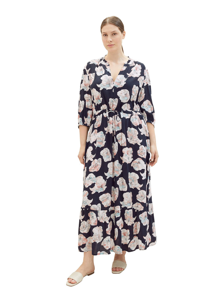 TOM TAILOR Damen Maxikleid mit Muster & Bindedetail 50 32413 - Tie Dye Flower Design, 50 32413 - Tie