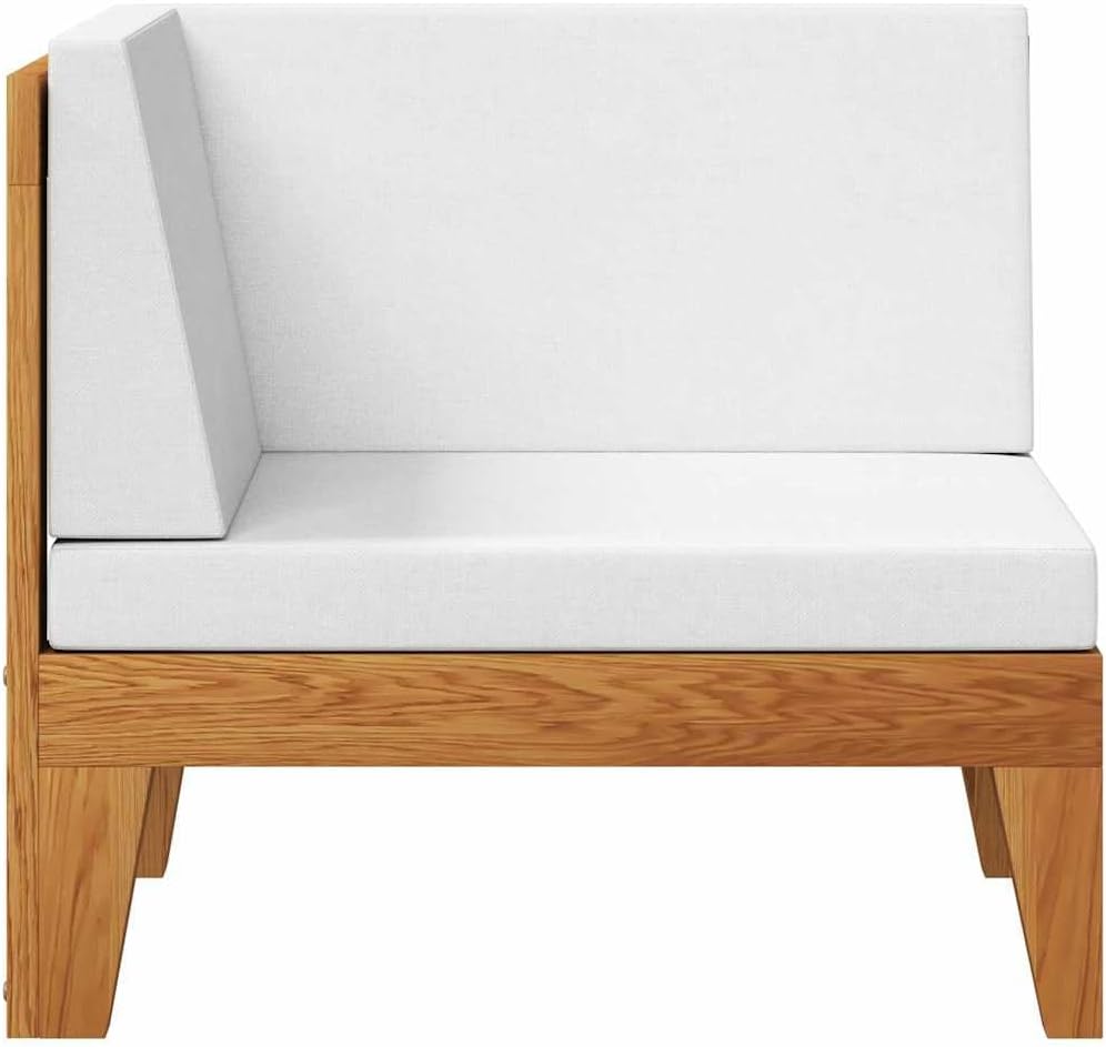 vidaXL Akazienholz Massiv Modular Ecksofa mit Cremeweissen Kissen Gartensofa Sofa Lounge Gartenmöbel