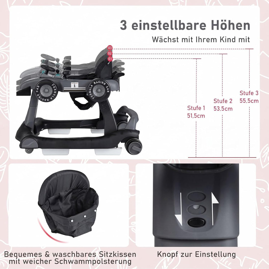 COSTWAY 4 in 1 Lauflernhilfe, Lauflernwagen klappbar mit verstellbarer Höhe & Geschwindigkeit, Baby