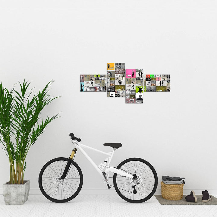 Runa Art Bild Modern Collage Banksy - Made in Germany - Wandbilder Street Art Bunt 4 Teilig 302742a
