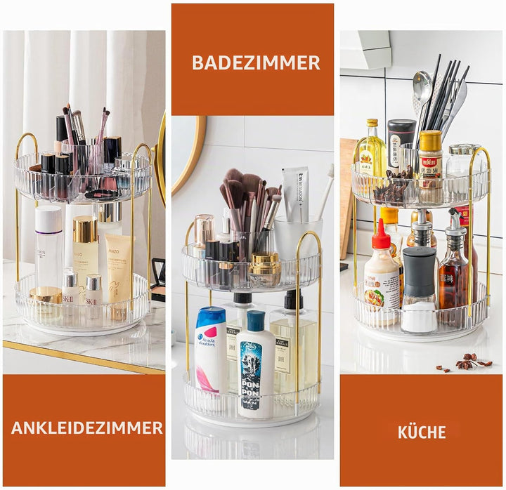 360 Drehbar Make Up Kosmetik Organizer 2 Ebenen Schminktisch Organizer Lazy Susan Makeup Skincare Or