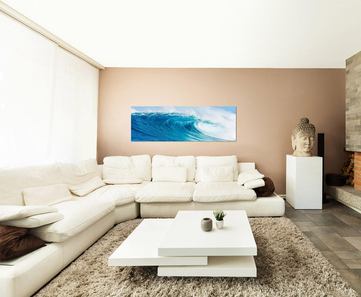 Paul Sinus Art Panoramabild auf Leinwand und Keilrahmen 150x50cm Ozean Meer Riesenwelle