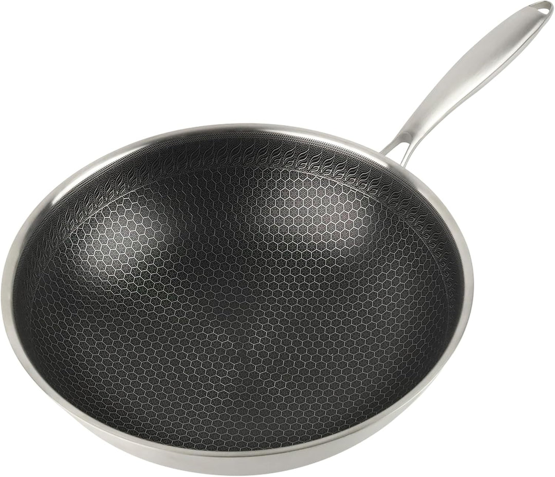 KARL HAUSMANN Wok Pfanne 30 cm Edelstahl mit Honeycomb Struktur - Kratzfester Antihaft Wok für Induk