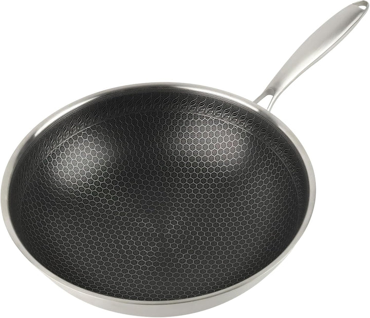 KARL HAUSMANN Wok Pfanne 30 cm Edelstahl mit Honeycomb Struktur - Kratzfester Antihaft Wok für Induk