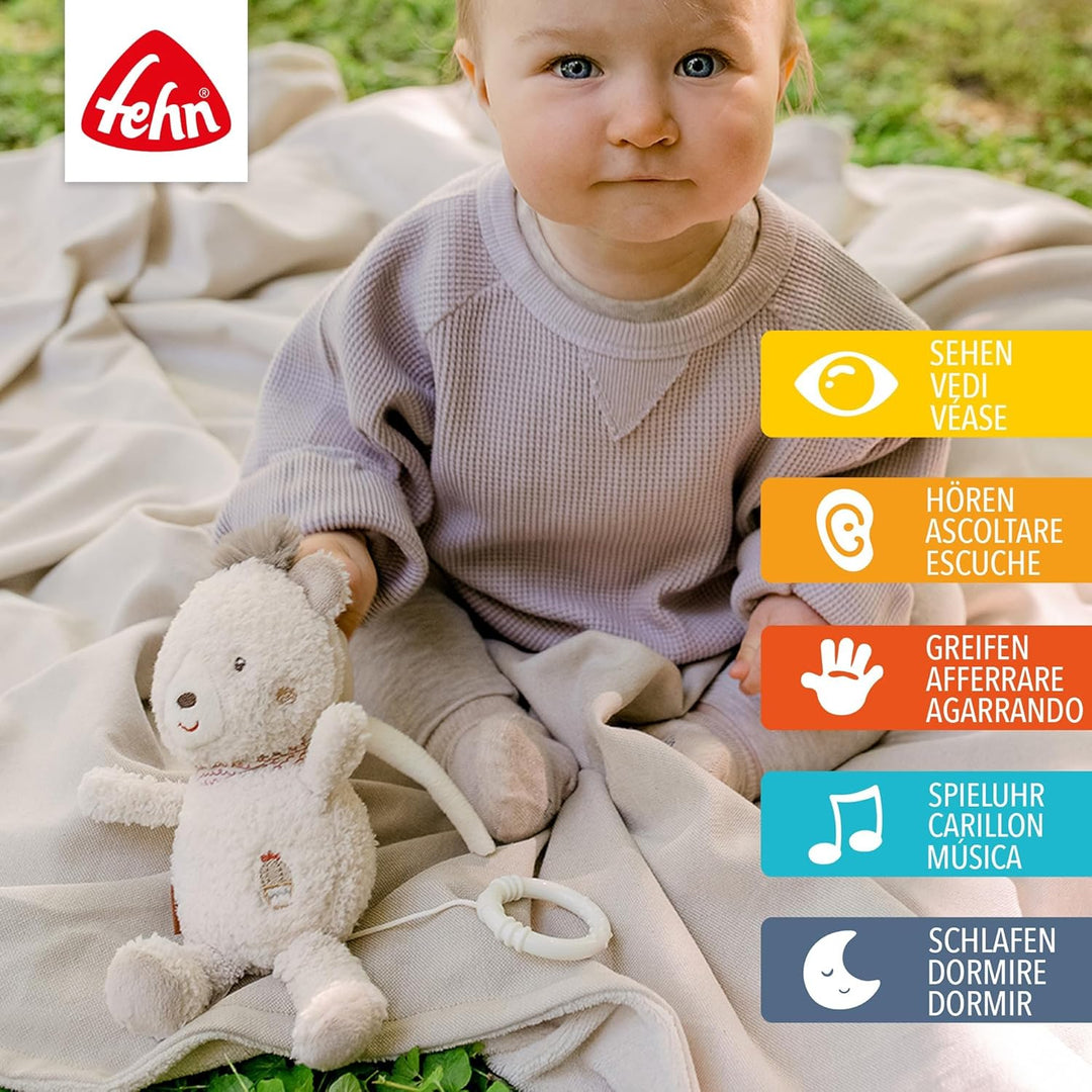 Fehn Spieluhr Baby Einschlafhilfe Bär - Kuscheltier mit sanfter Einschlafhilfe Melodie "Mozarts Wieg