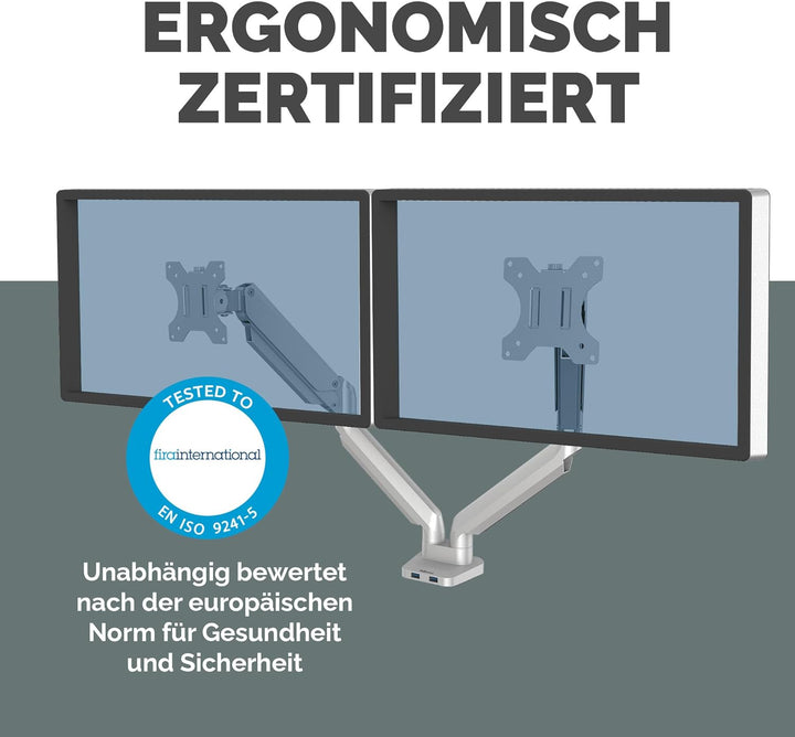 Fellowes Monitor Halterung 2 Monitore bis je 32 Zoll (81,28 cm), Platinum Series Monitor Arm mit Gas
