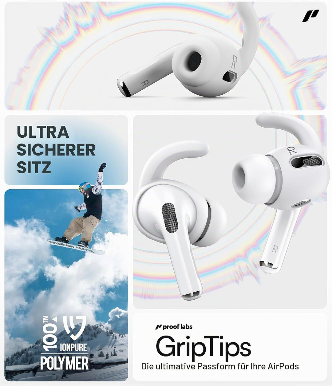 Proof Labs S5, 3 Paar Ohrhaken, Anti-Rutsch Ohrbügel, kompatibel mit Apple AirPods Pro 1. Generation