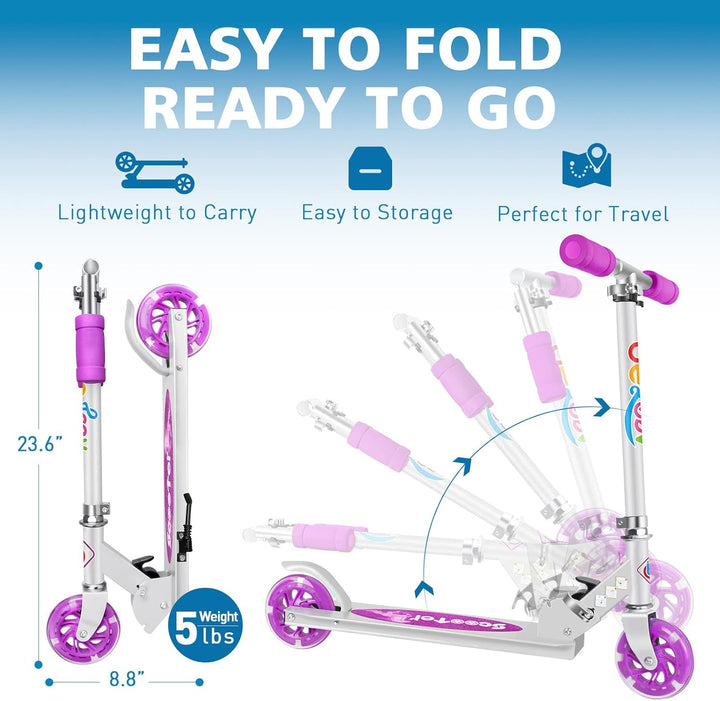 BELEEV V1 Roller Kinder 2 Räder, Klappbar Kinderroller für Mädchen Jungen, Tretroller mit LED Leucht