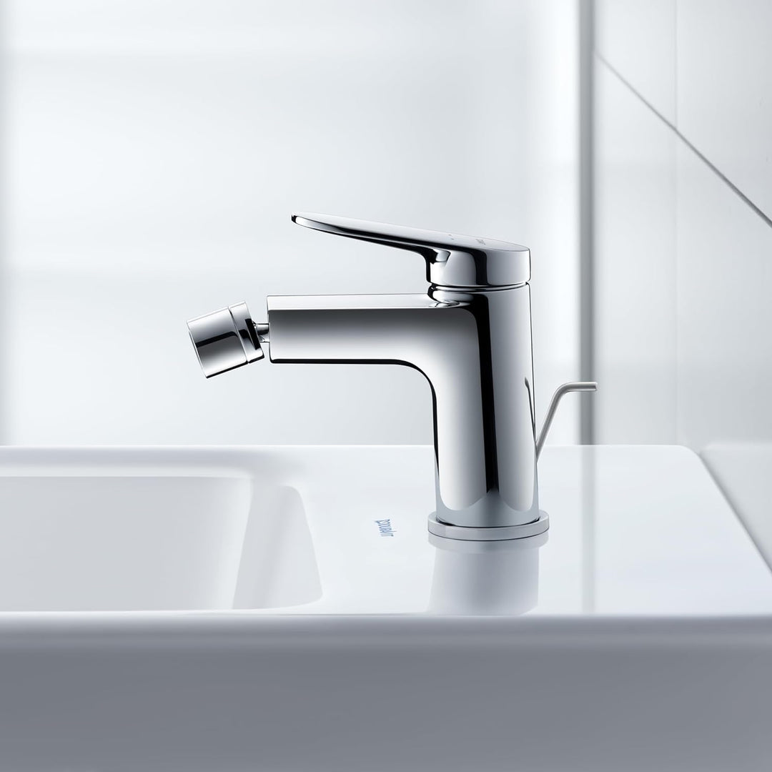 Duravit Wave Einhebel-Bidetarmatur (Auslauf Höhe 85 mm), Bidetmischer mit Zugstangen-Ablaufgarnitur,