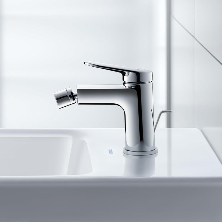 Duravit Wave Einhebel-Bidetarmatur (Auslauf Höhe 85 mm), Bidetmischer mit Zugstangen-Ablaufgarnitur,