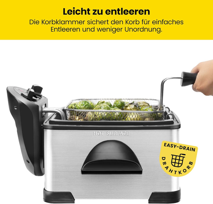 Chefman 4,3 Liter Fritteuse mit Sieb, XL Jumbo Grösse, Einstellbare Temperatur & Timer, Perfekt für