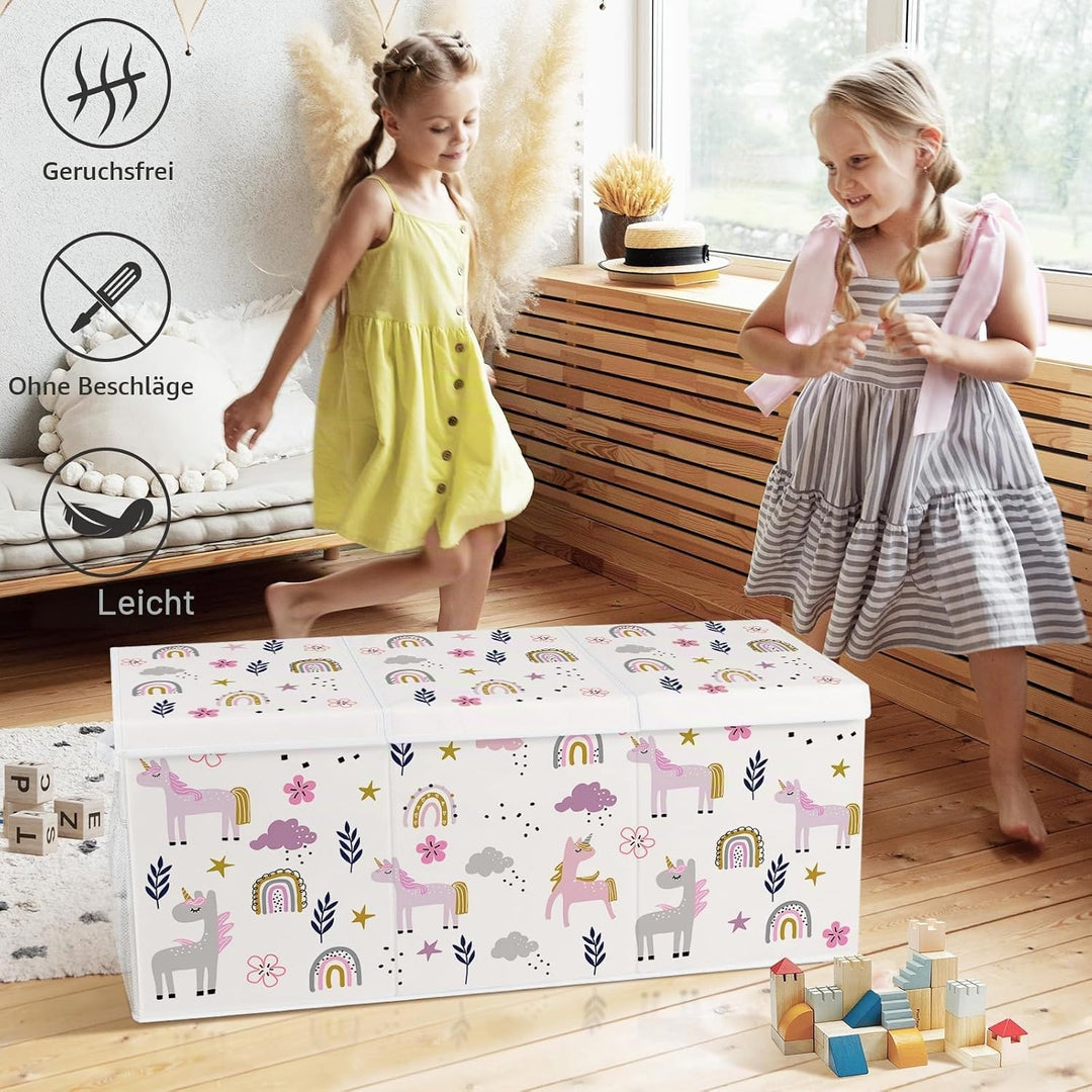 Spielzeugkiste Aufbewahrungsbox mit Deckel Kinder 96 x 32 x 40 cm, Faltbare und Platzsparend für Kin